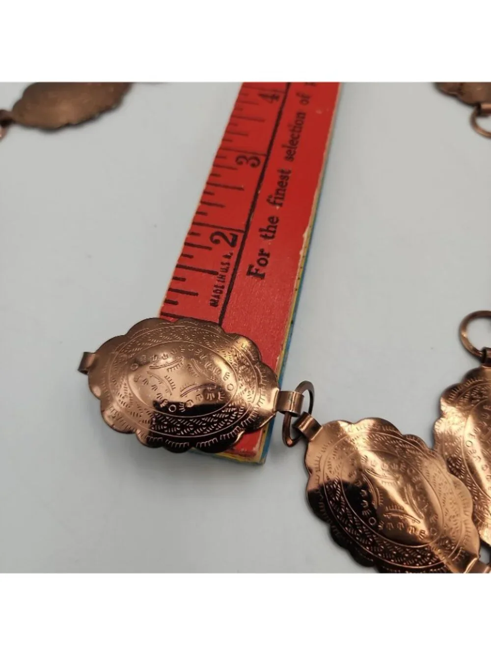 Vintage 1980’s Native American Concho hammered copper belt 38” Adjustable